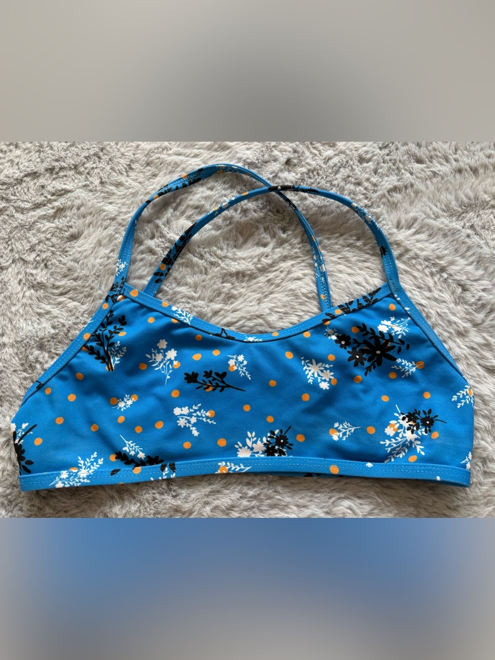 Jolyn Dotsies Adrian Blue Floral Bikini Top with Orange Dot Accent